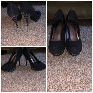 Silver and black studded heels
